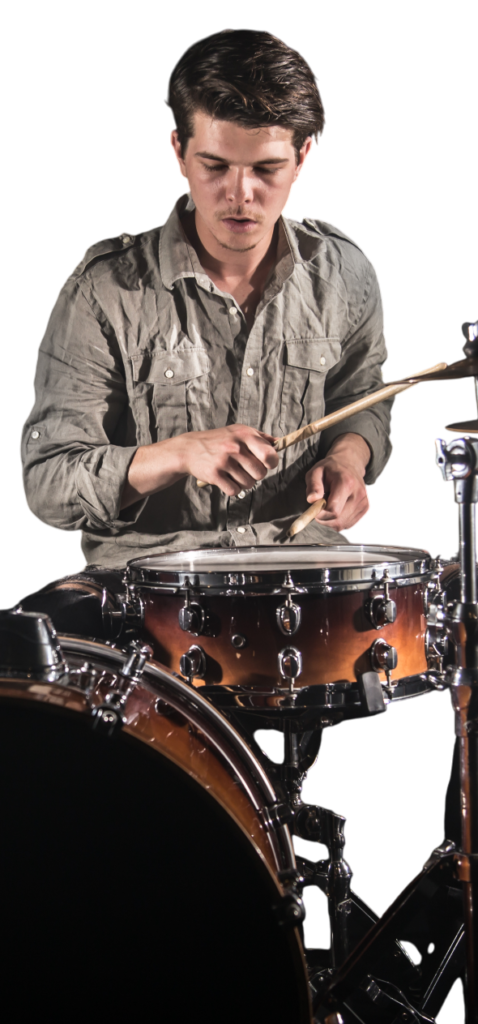 Drum guy playing drums for decoration absolute music school